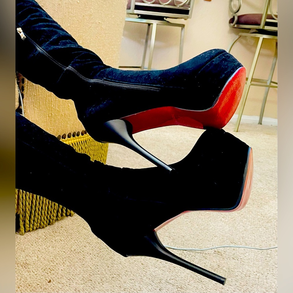 Red Bottom Boots Overthe Knee Louboutin Replicas Sz7 FauxSuede 5 in&1.5 Platform